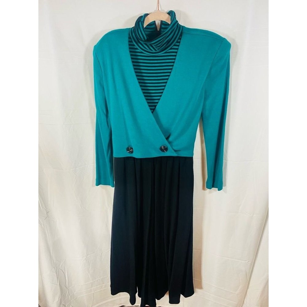 Positive Attitude Sweater Dress Womens 5/6 Turquoise Navy Color Block Zip Button